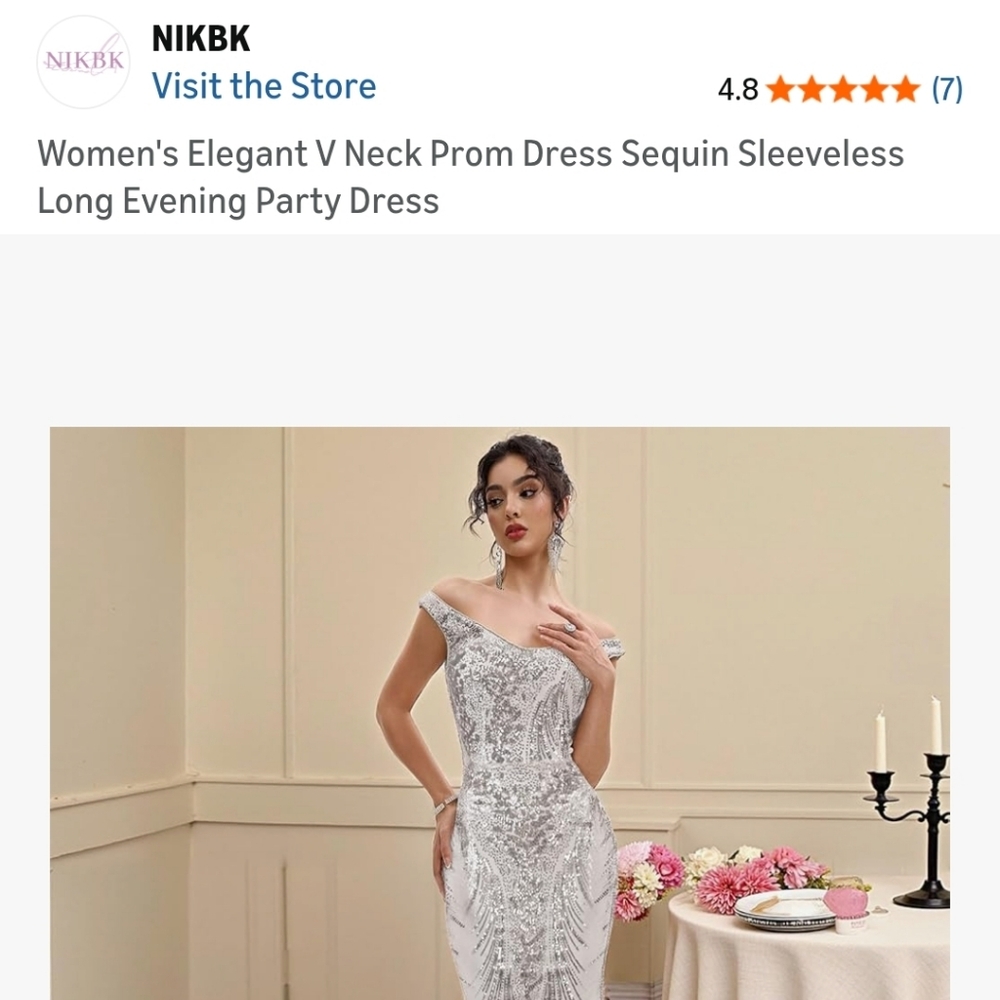Silver Sequin Sleeveless Evening Dress